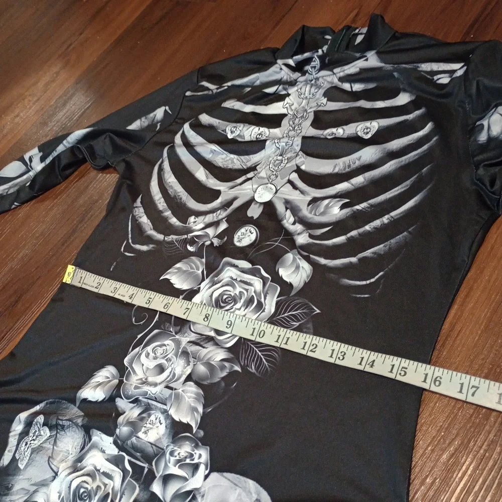 Women's Halloween Rose Skeleton Bodycon Dress Day Of The Dead